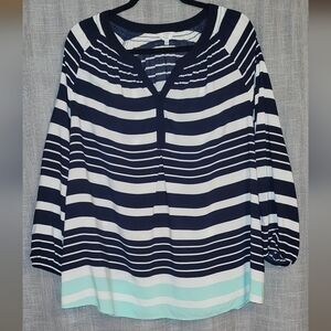 Crown & Ivy 3X Striped Navy and White Women's Top